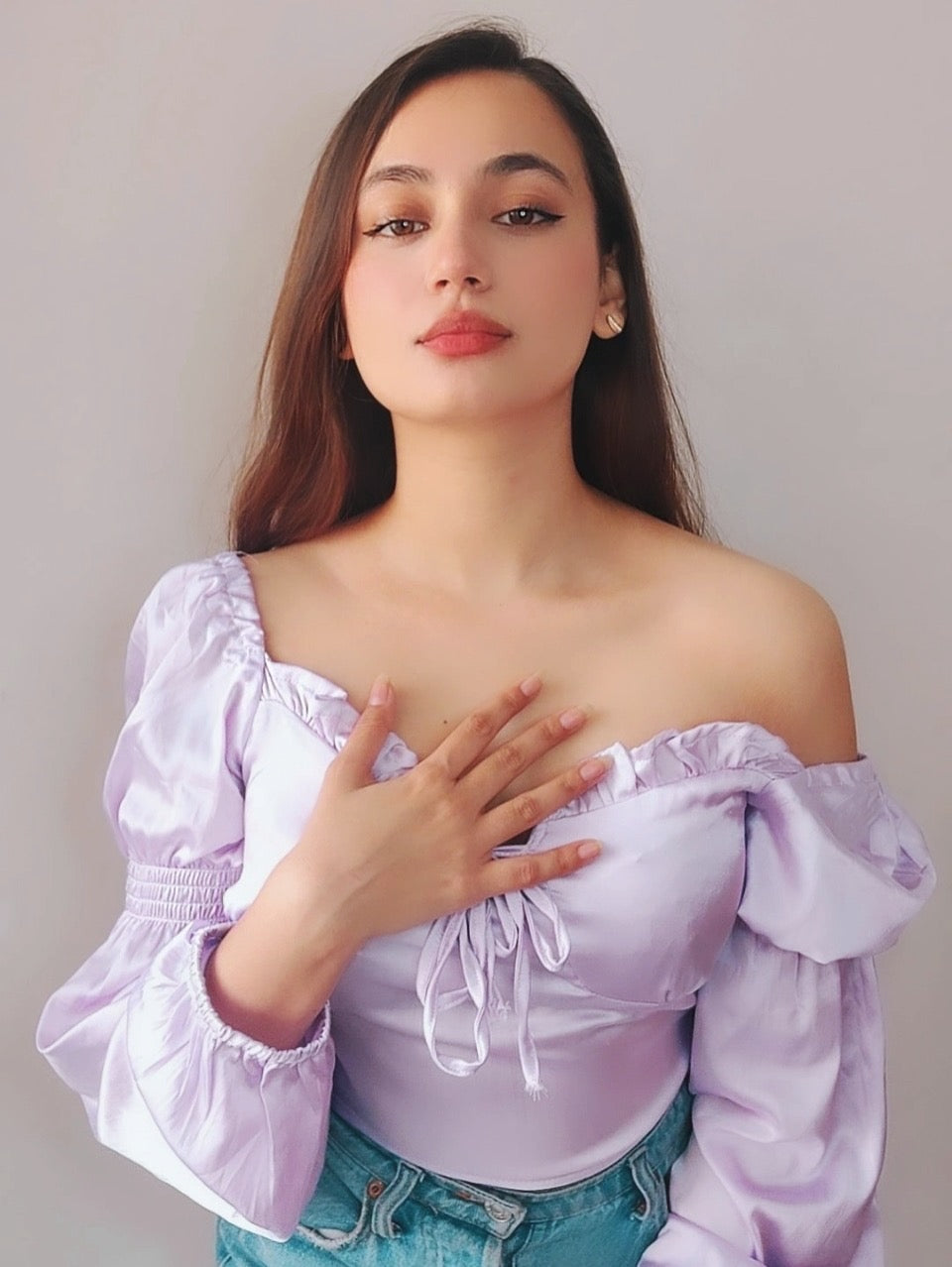 Elise Lilac satin top 