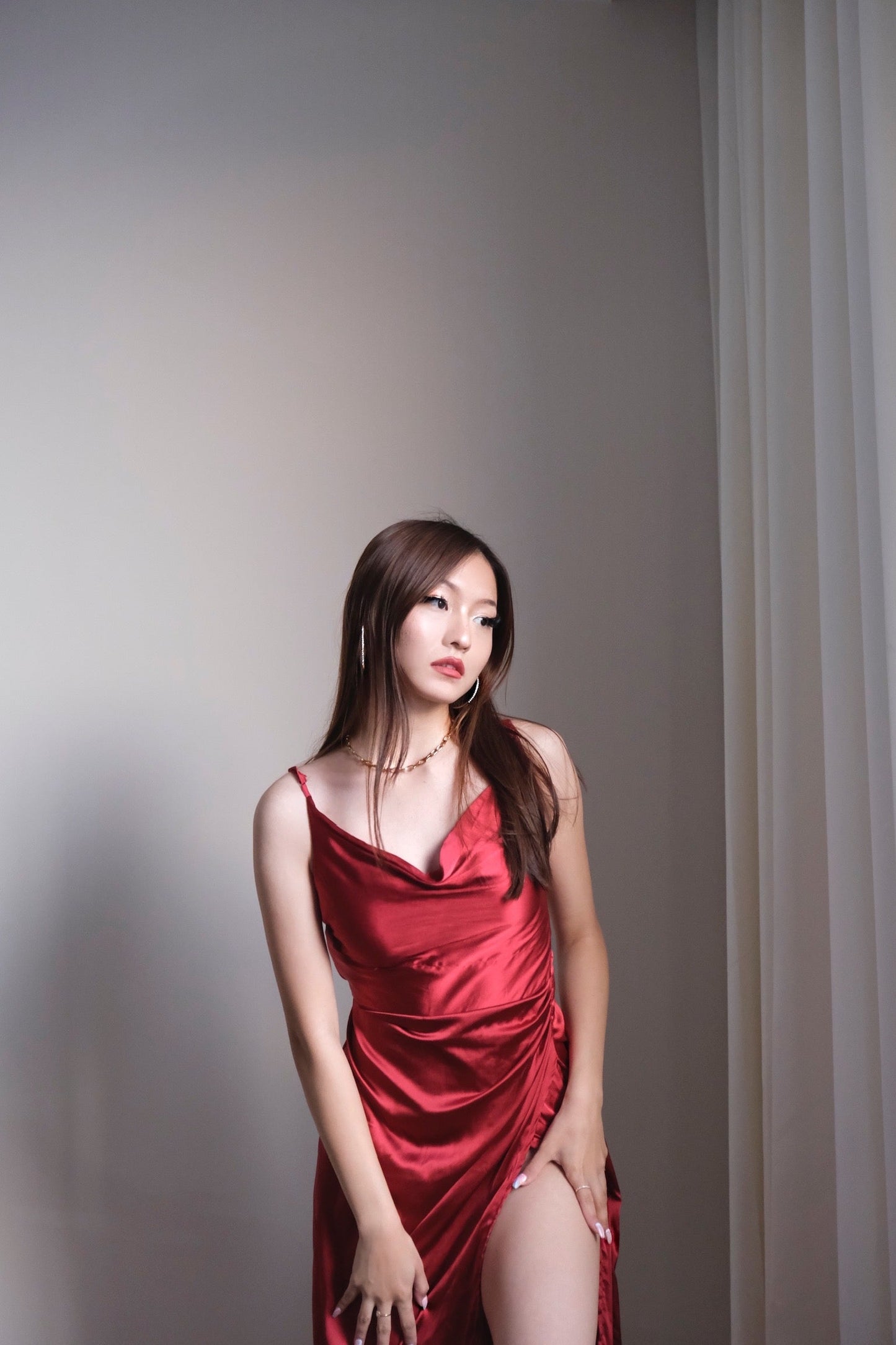 Red Datenight long satin dress 