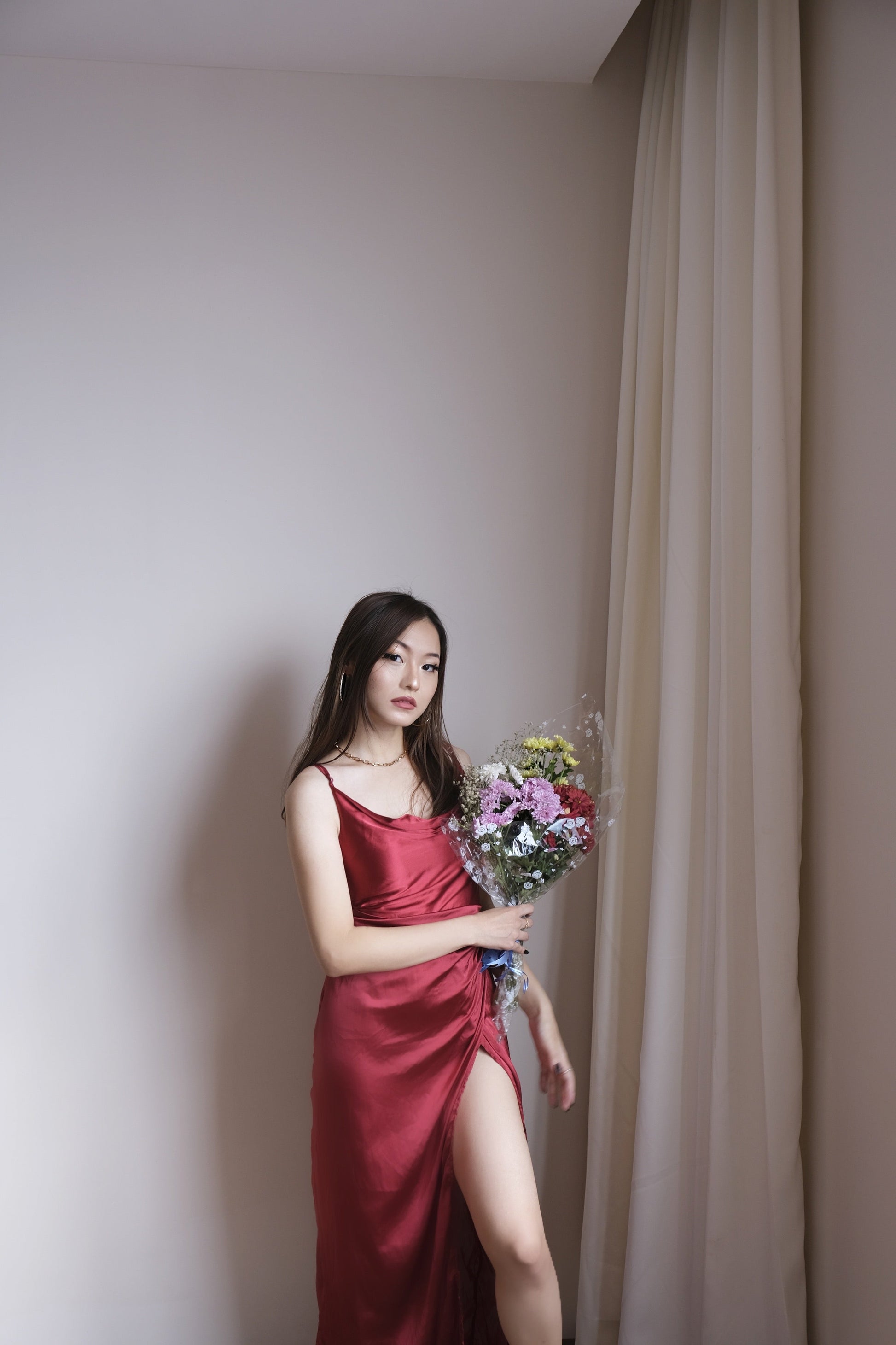 Red Datenight long satin dress 