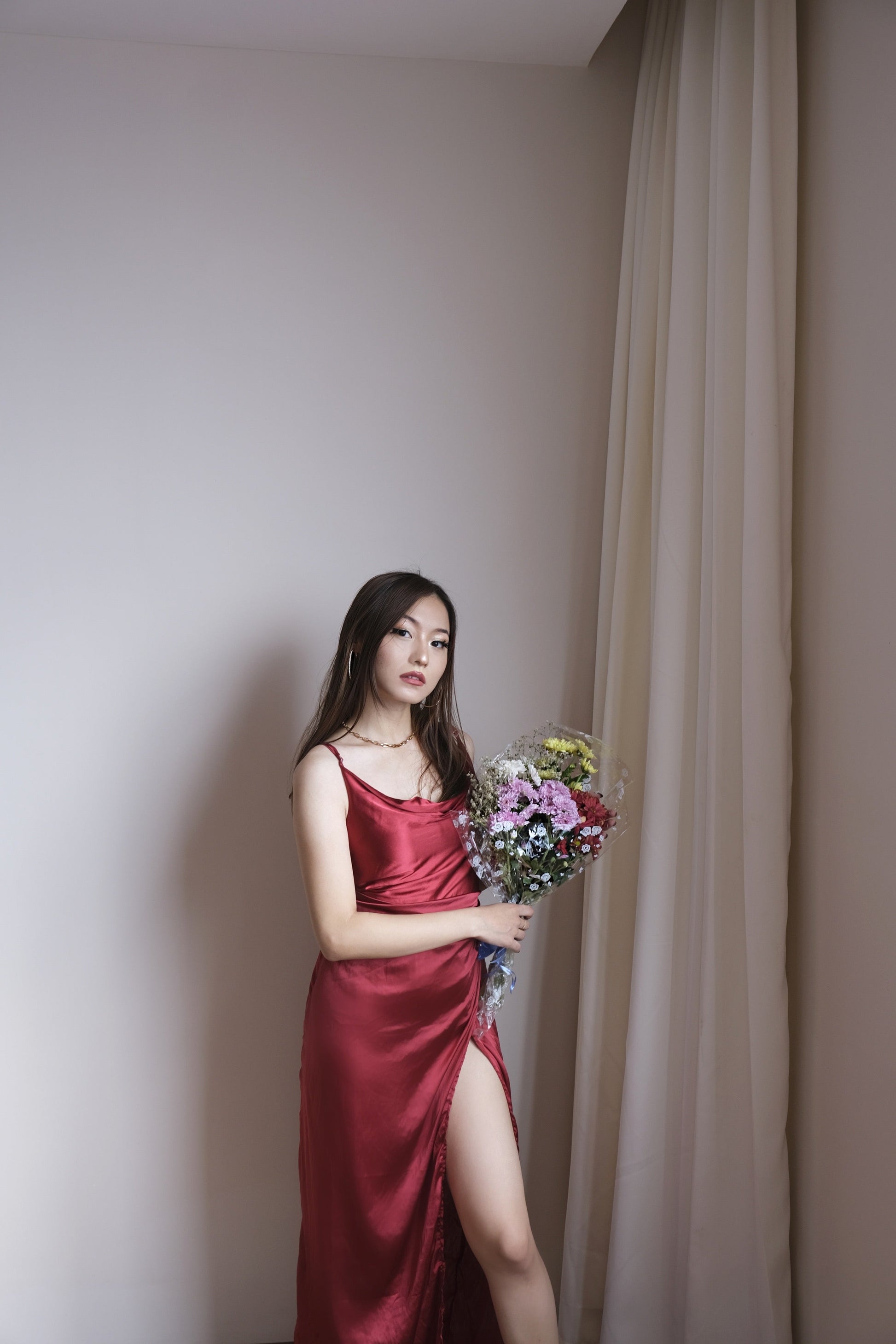 Red Datenight long satin dress 