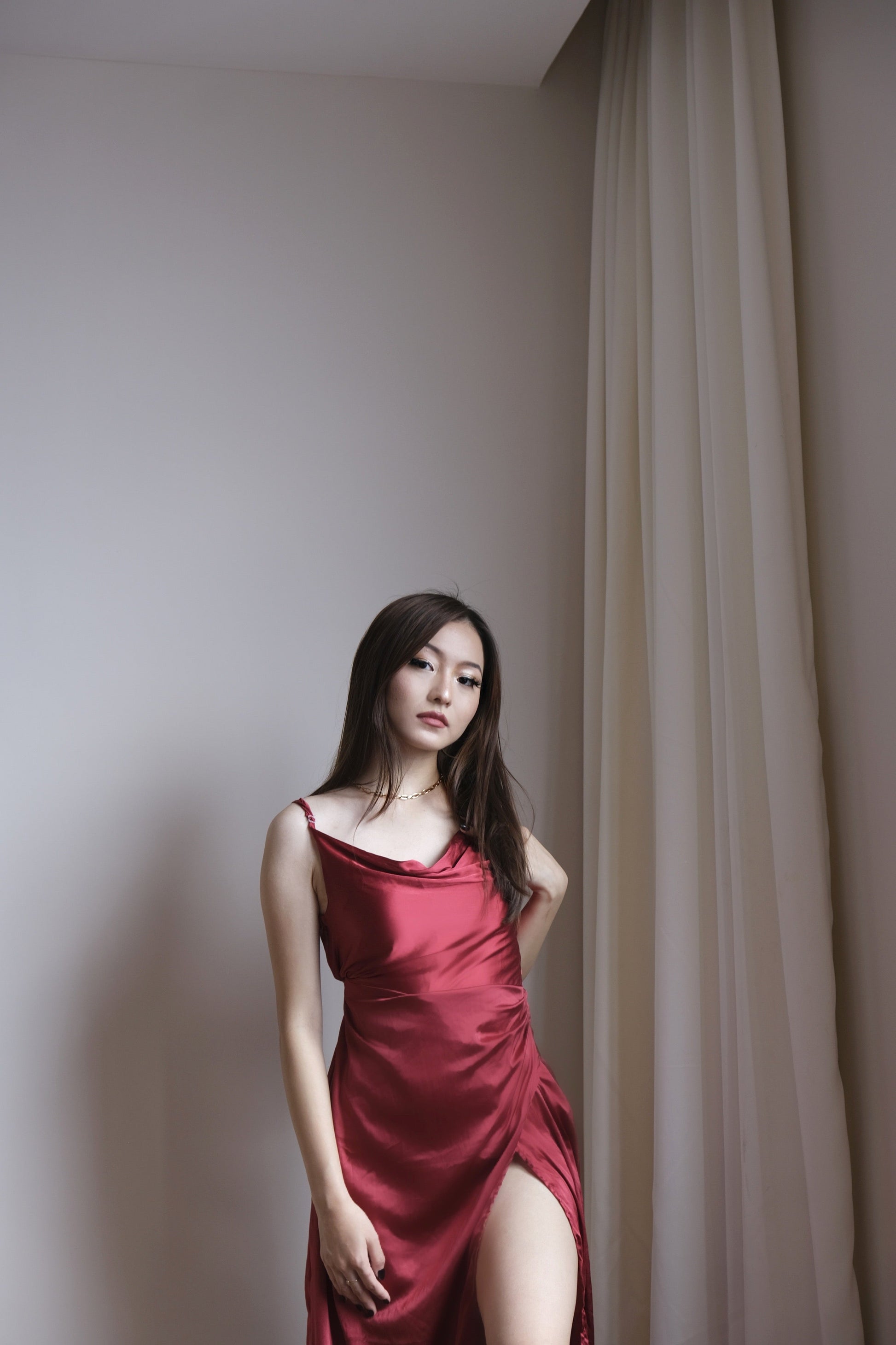 Red Datenight long satin dress 