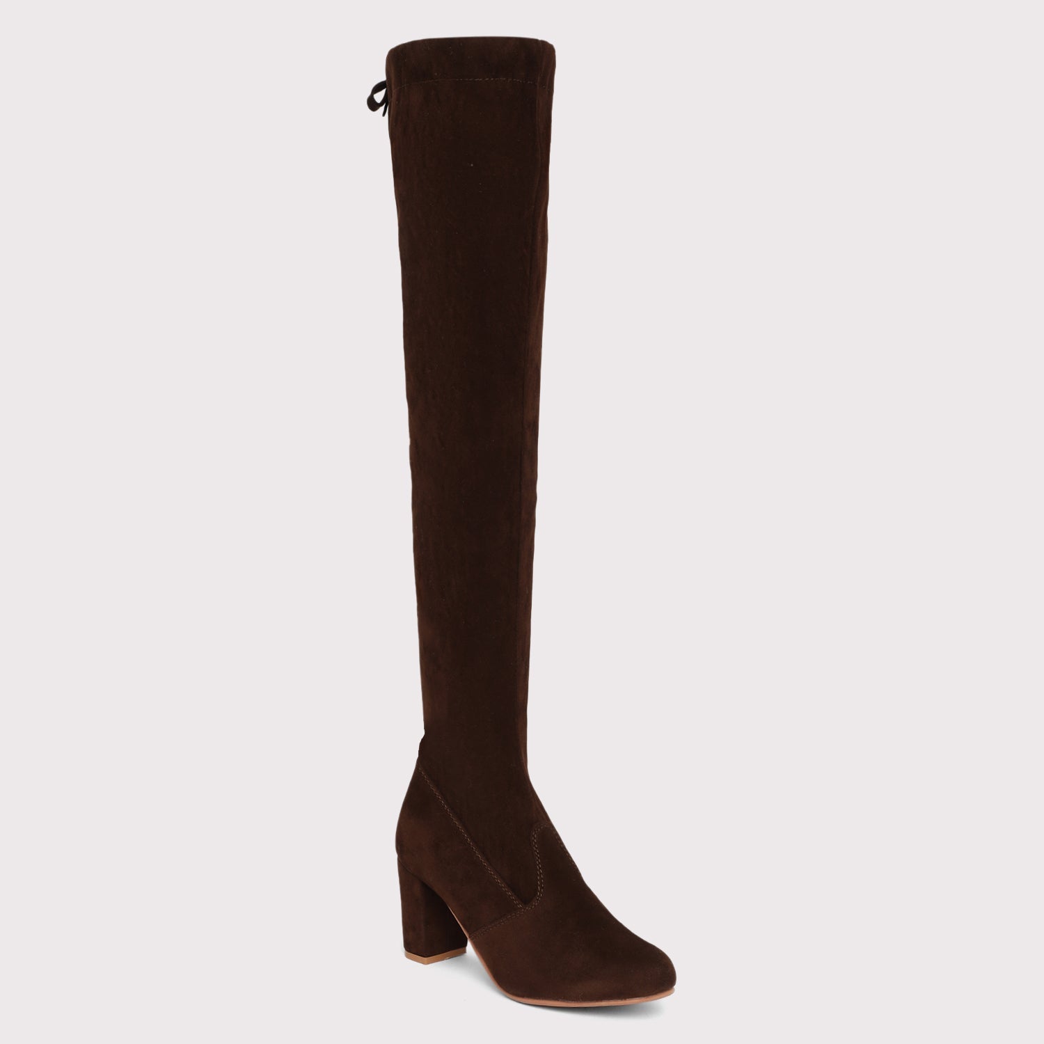 Velvet Knee High Boots - Brown 