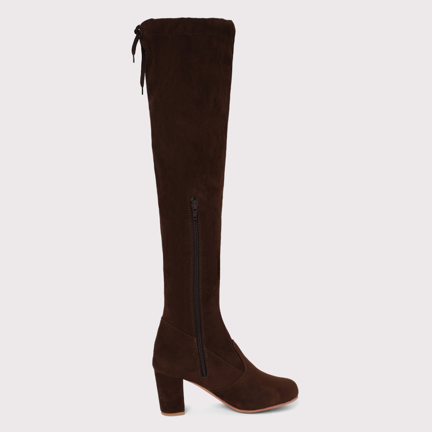 Velvet Knee High Boots - Brown 