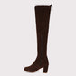 Velvet Knee High Boots - Brown 