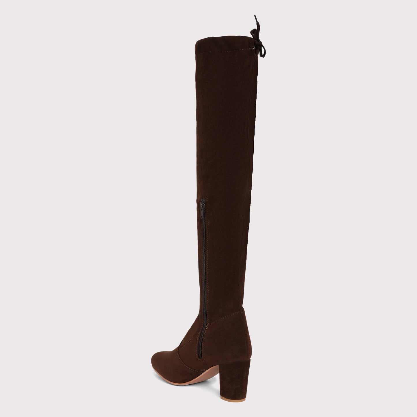 Velvet Knee High Boots - Brown 