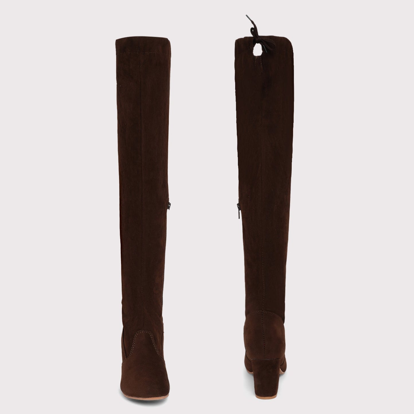 Velvet Knee High Boots - Brown 